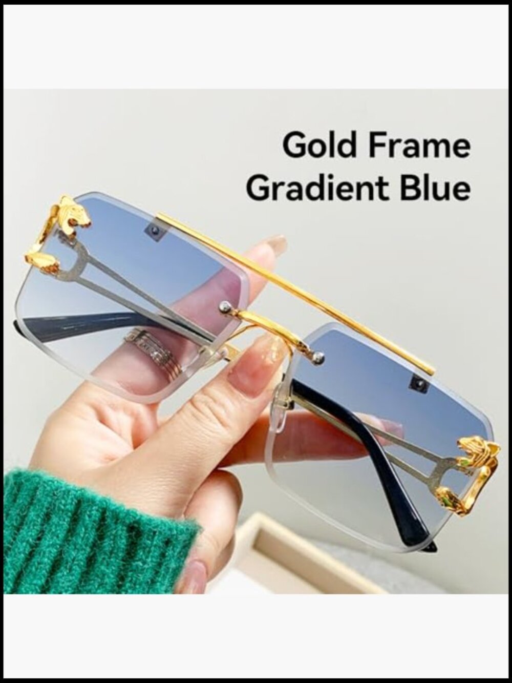 Metal Frameless Rectangle Sunglasses UV400 Protection Adjustable Fit - Picture 3 of 7
